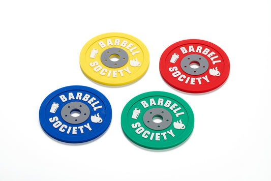 Coasters in weightlifting plate style